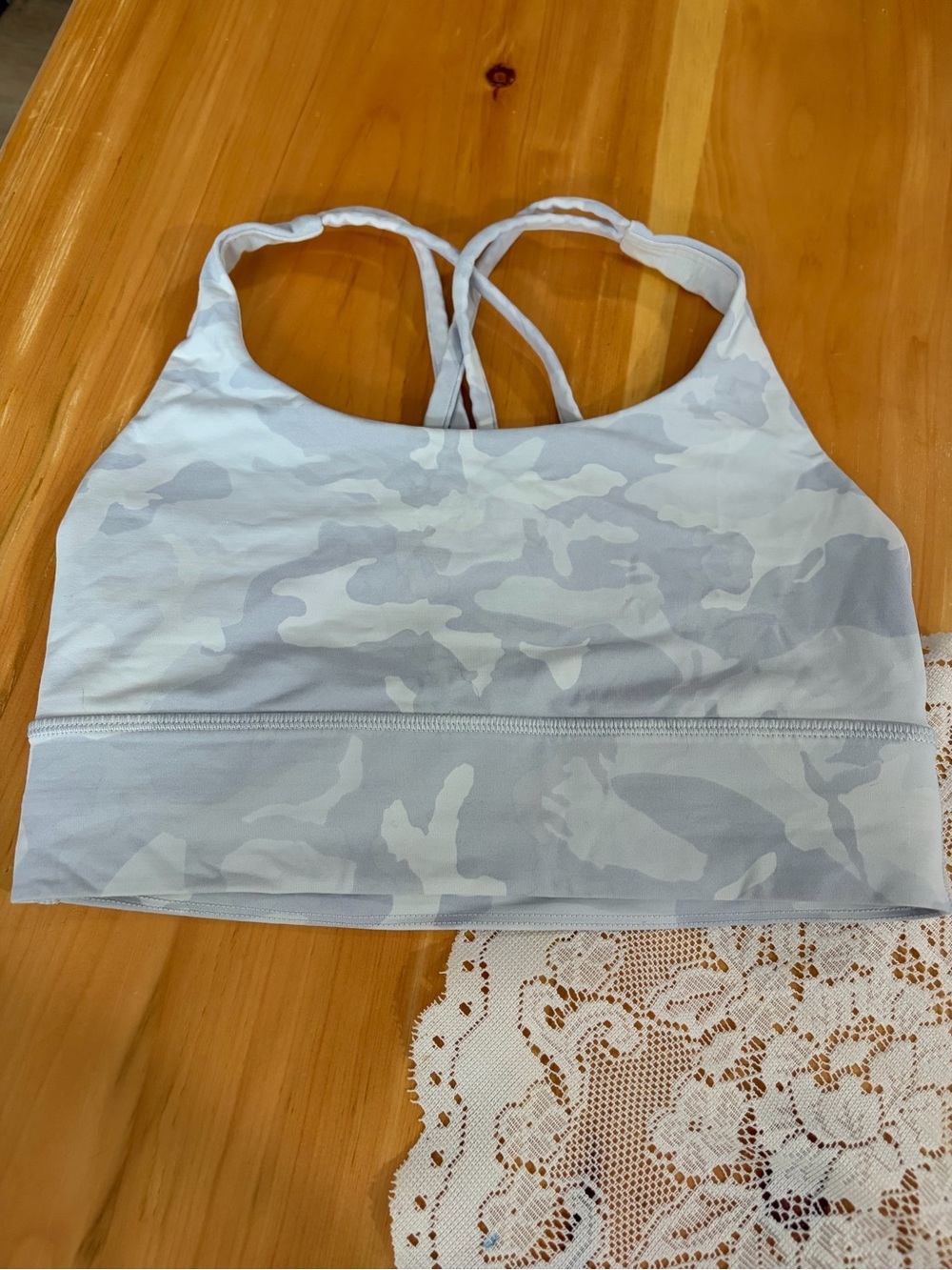 lululemon athletica Light Gray Camo Strappy Sports Bra